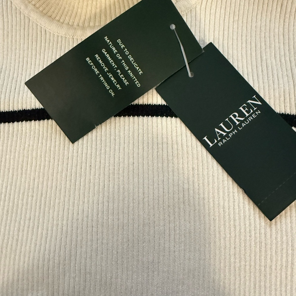 Lauren Ralph Lauren Stripe Turtle Neck Women’s Sweater White/Black New With Tags - Picture 6 of 7